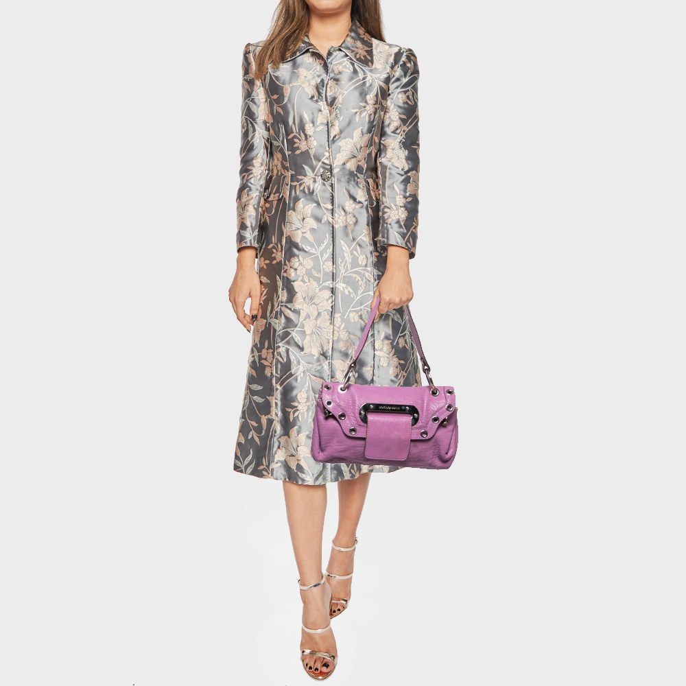 

Dolce & Gabbana Purple Leather Grommet Flap Top Handle Bag