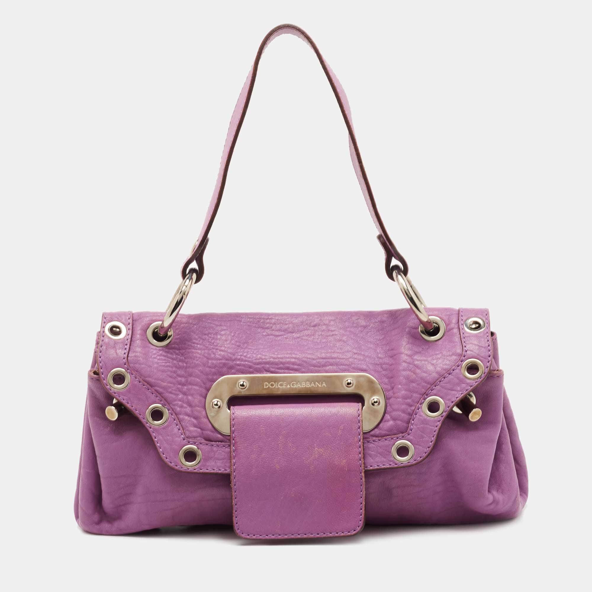 Pre-owned Dolce & Gabbana Purple Leather Grommet Flap Top Handle Bag