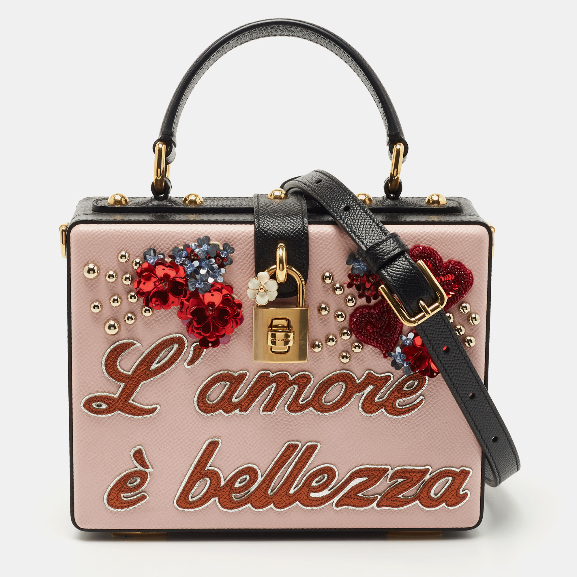 Pre-owned Dolce & Gabbana Multicolor Embellished Leather Box L' Amore Top Handle Bag