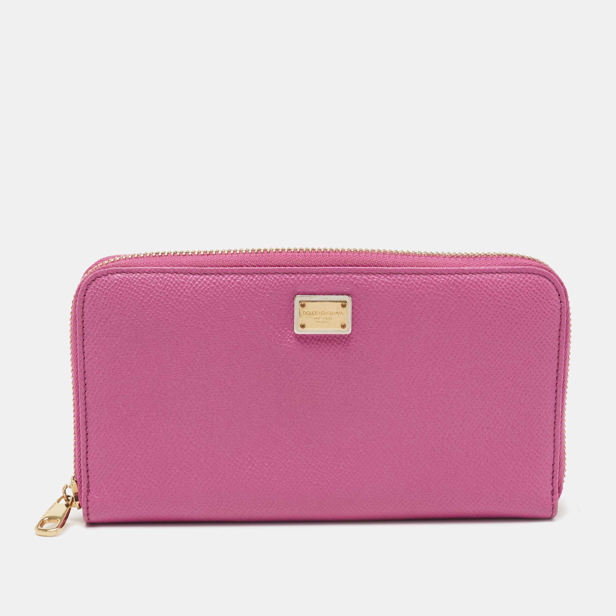 Pre-owned Dolce & Gabbana Pink Leather Zip Around Wallet
