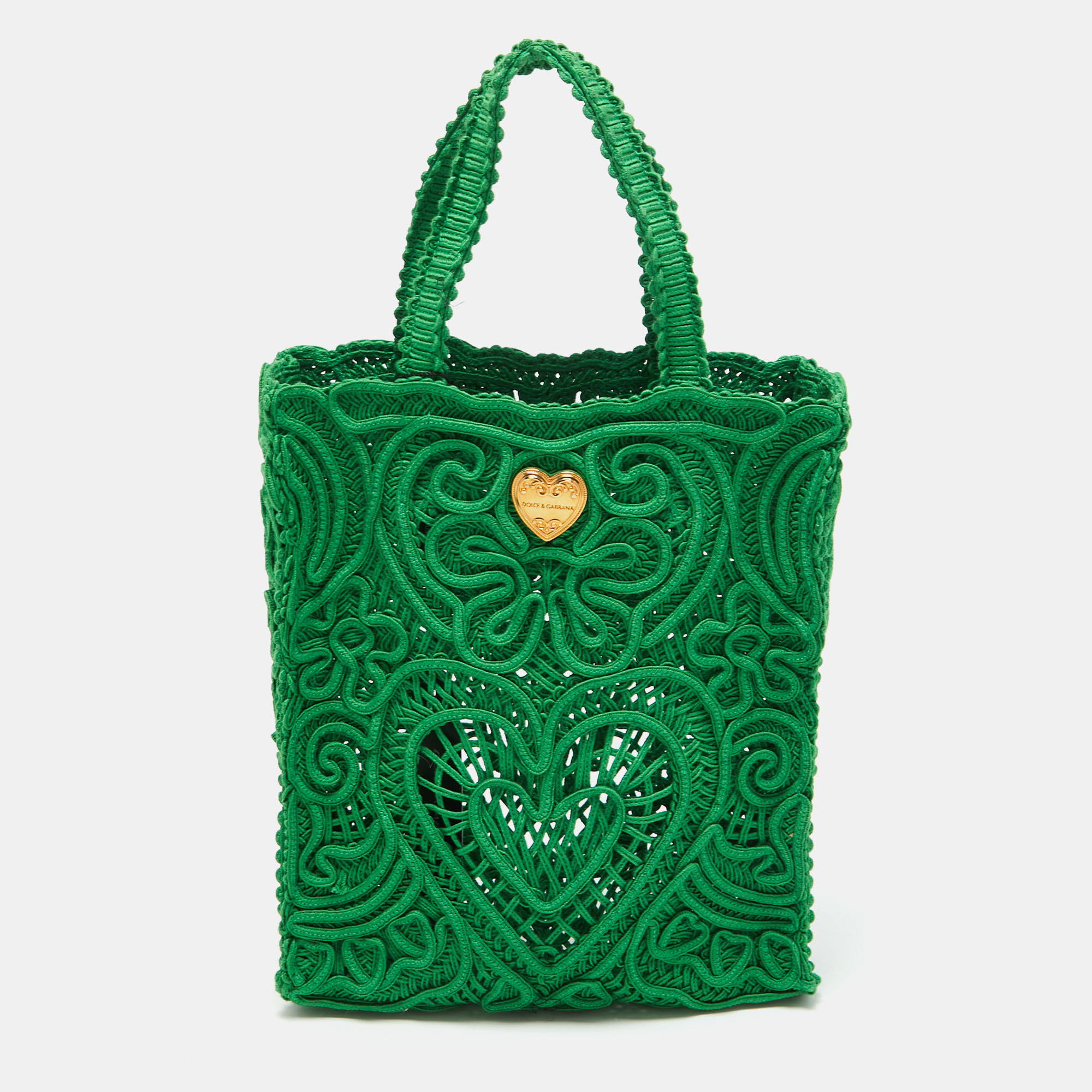Pre-owned Dolce & Gabbana Green Crochet Beatrice Tote