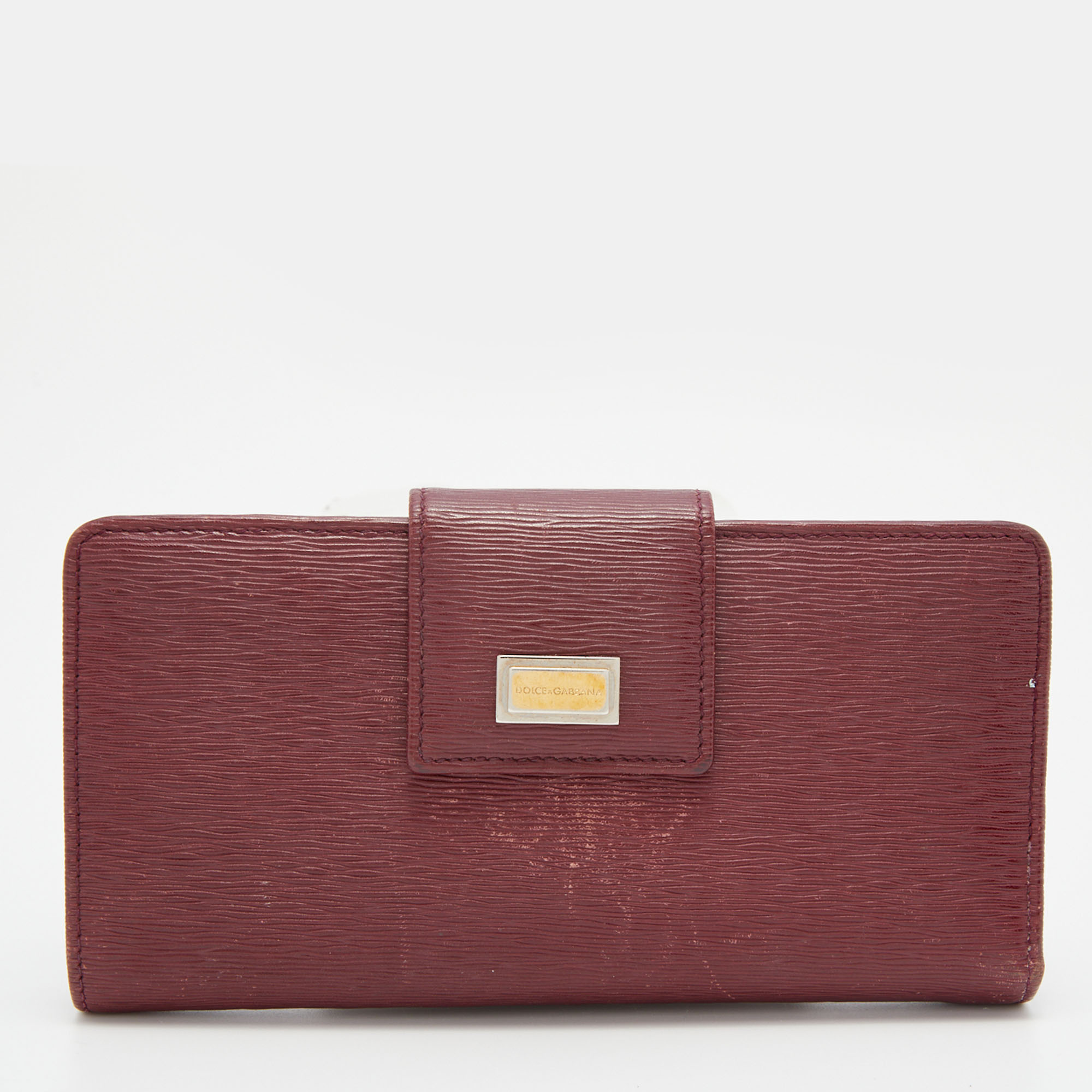 Pre-owned Dolce & Gabbana Burgundy Leather Flap Continental Wallet