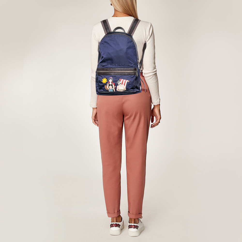 

Dolce & Gabbana Navy Blue/Brown Nylon and Leather Printed Backpack