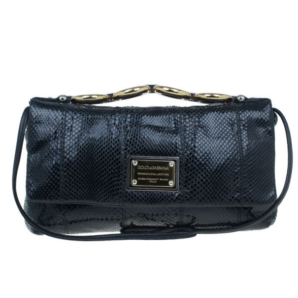 مملوكة مسبقًا حقيبة دولتشي أند غابانا جلد ثعبان سوداء بقلاب