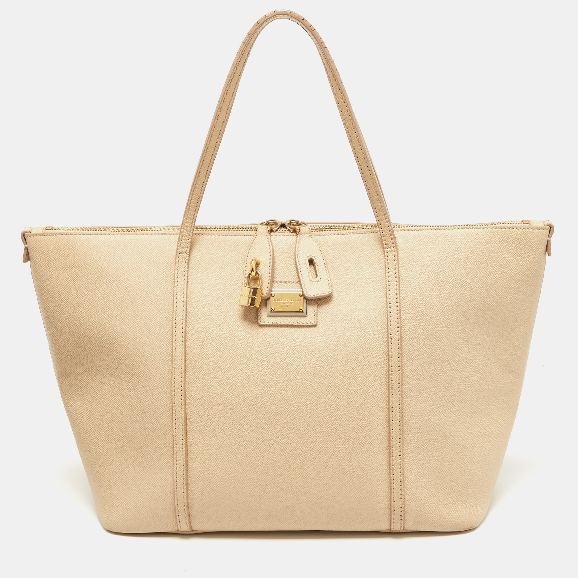 Pre-owned Dolce & Gabbana Beige Leather Miss Escape Zip Tote