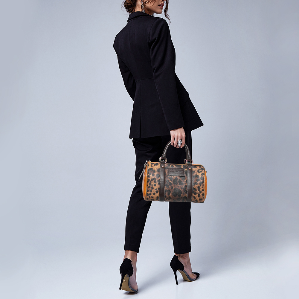 

Dolce & Gabbana Brown/Yellow Leopard Print Coated Canvas and Leather Miss Escape Satchel
