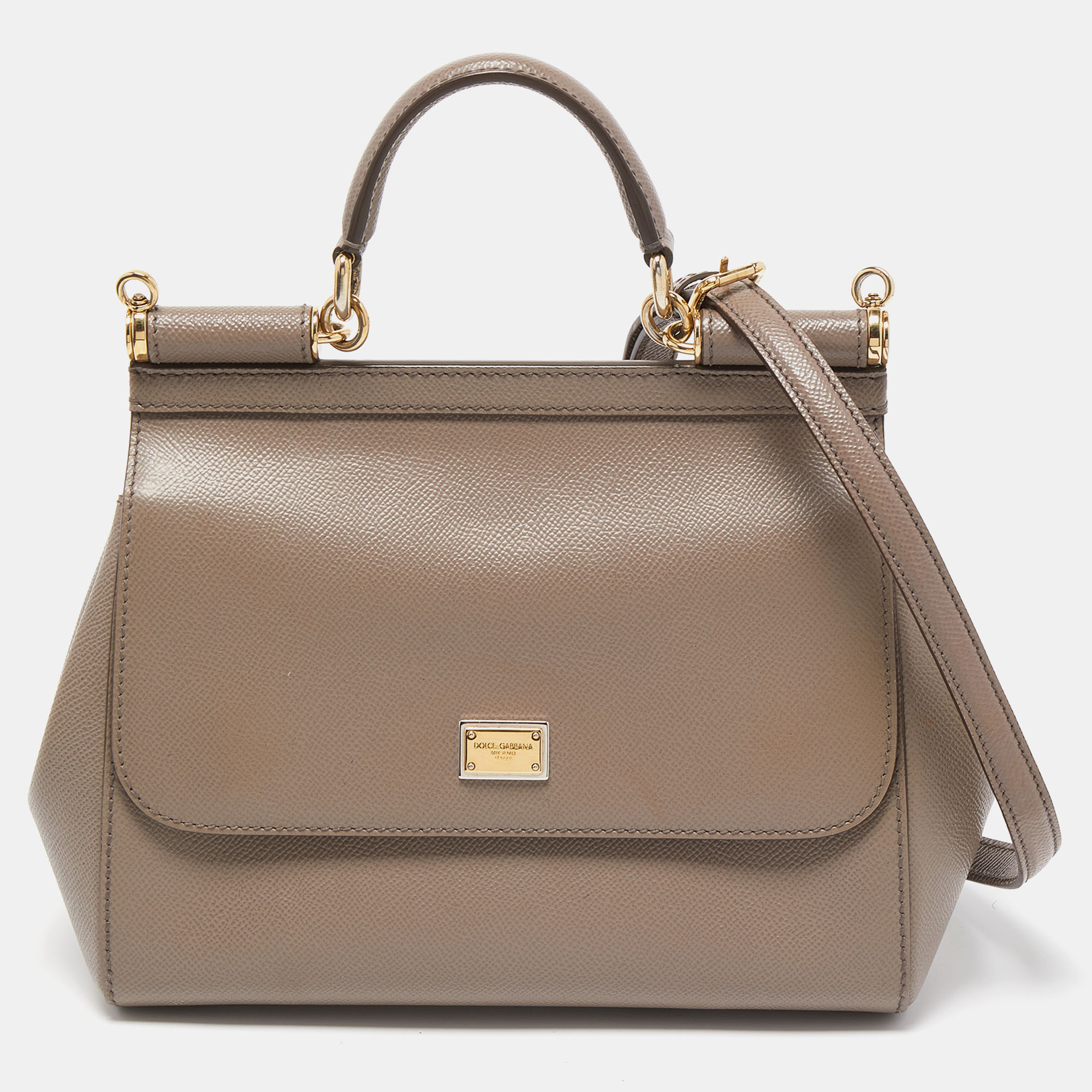 Pre Owned Dolce & Gabbana Grey Leather Medium Miss Sicily Top Handle Bag