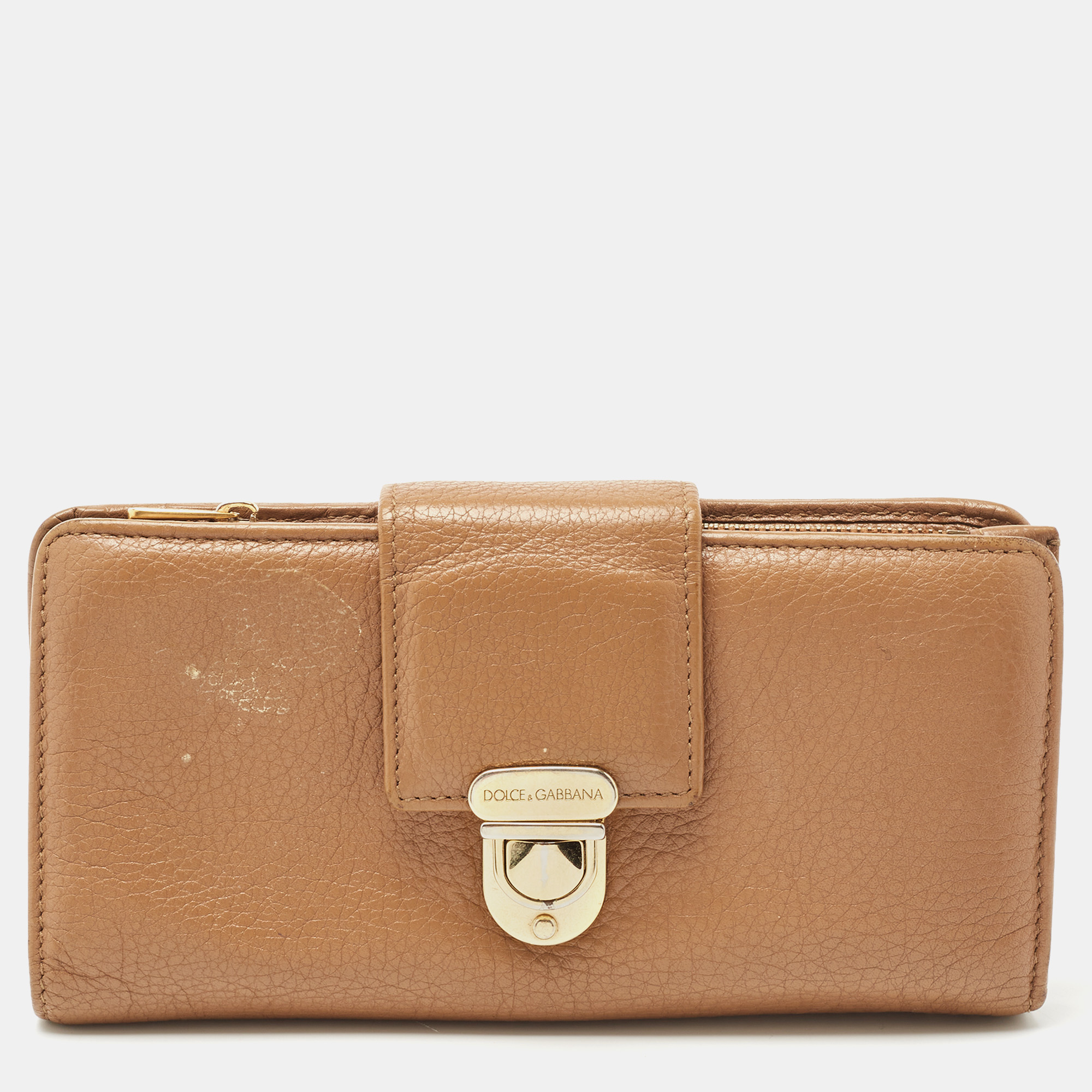 Pre-owned Dolce & Gabbana Beige Leather Padlock Wallet