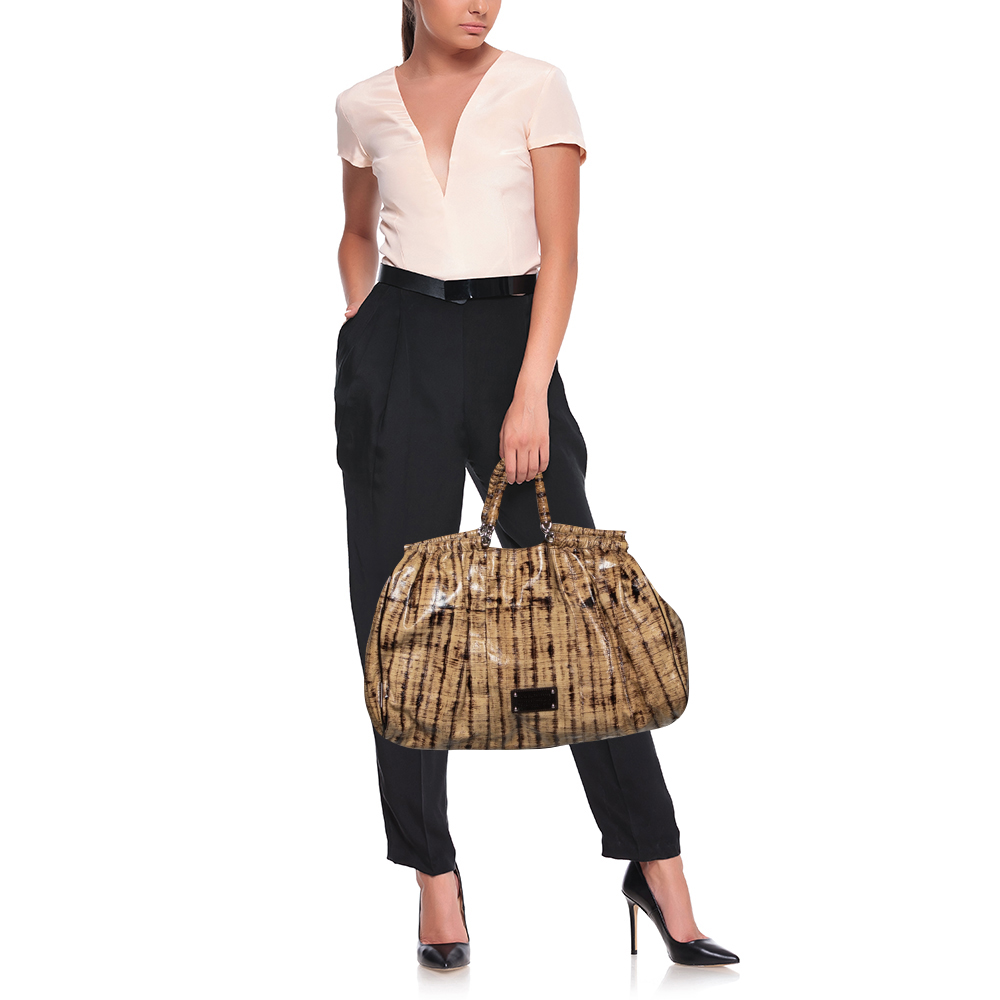 

Dolce & Gabbana Beige/Brown Eel Leather and Patent Leather Miss Lexington Tote