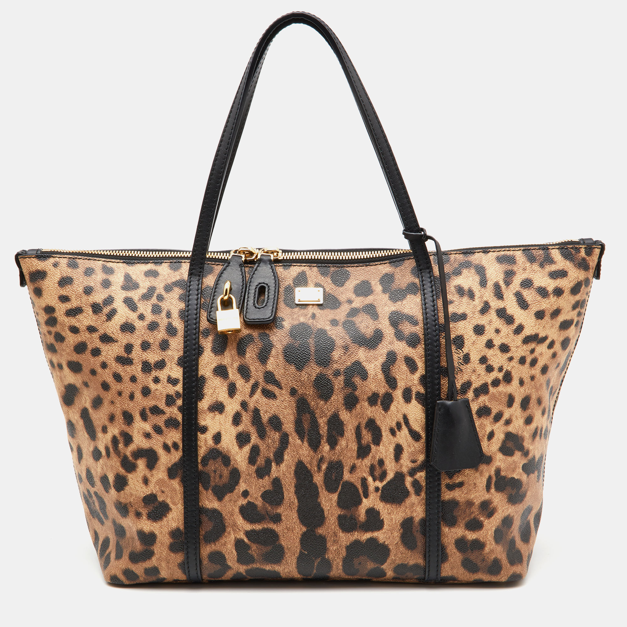 Dolce and Gabbana Leopard Print Coated Handbag