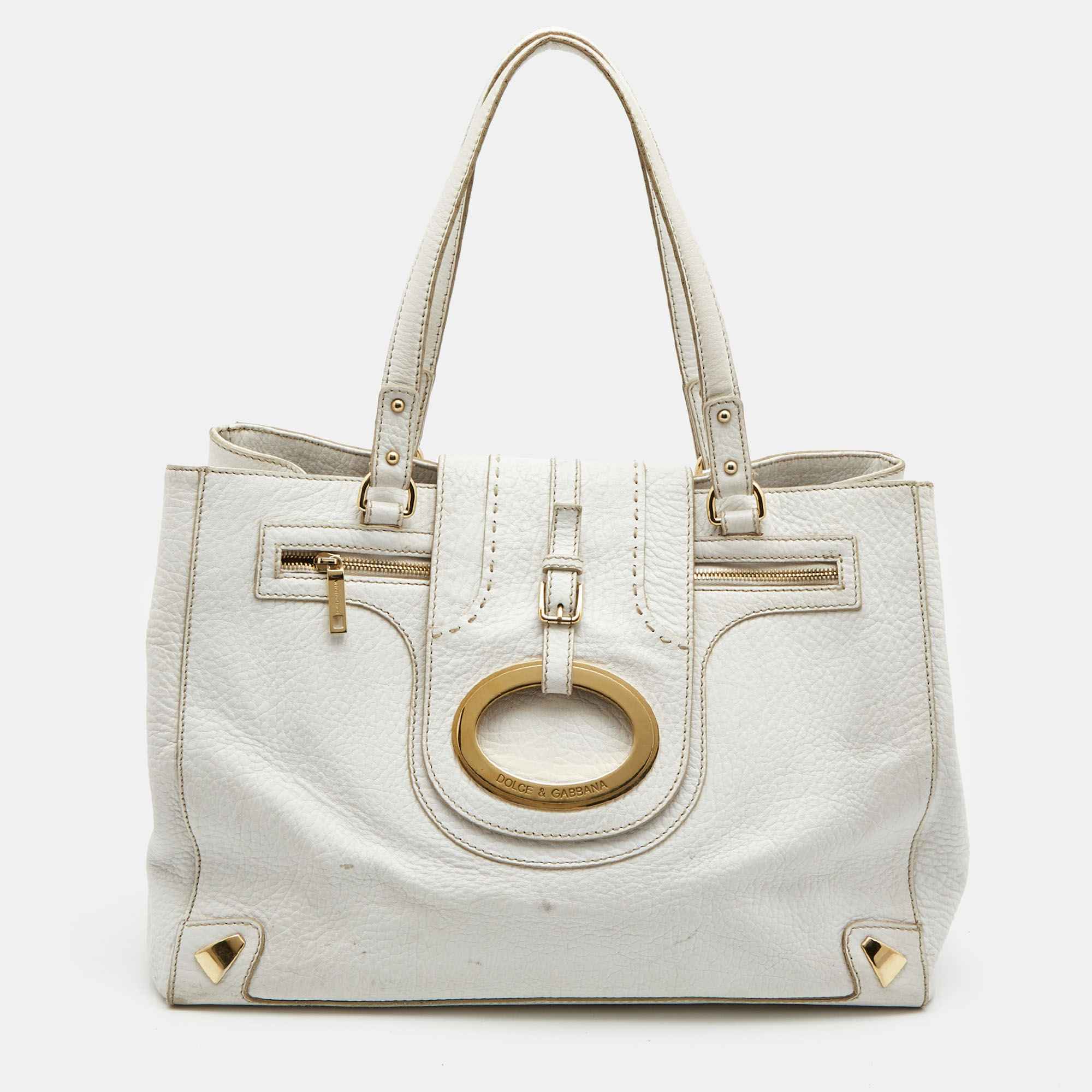 Pre-owned Dolce & Gabbana White Leather Zip Tote