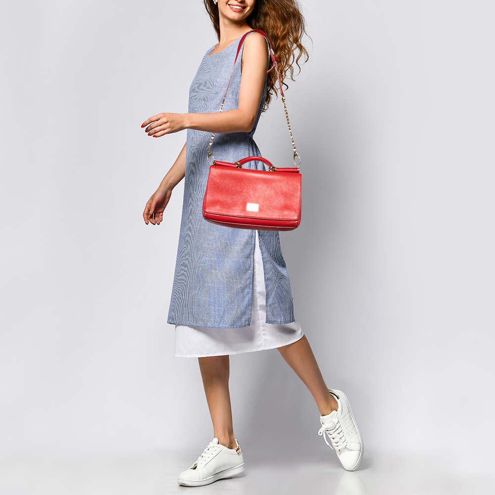 

Dolce & Gabbana Red Leather Flap Top Handle Bag