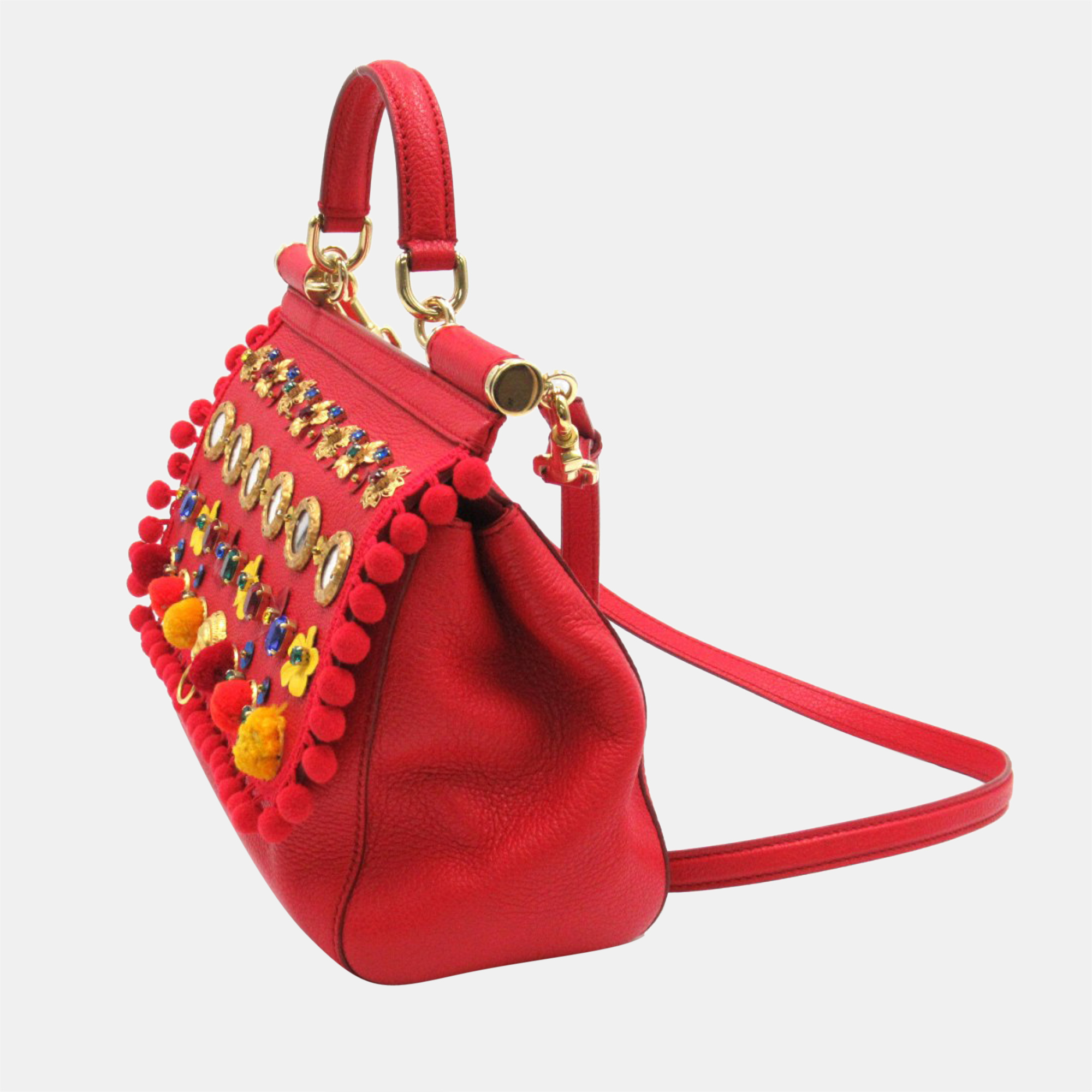 

Dolce & Gabbana Red Leather  Miss Sicily Embellished Satchel