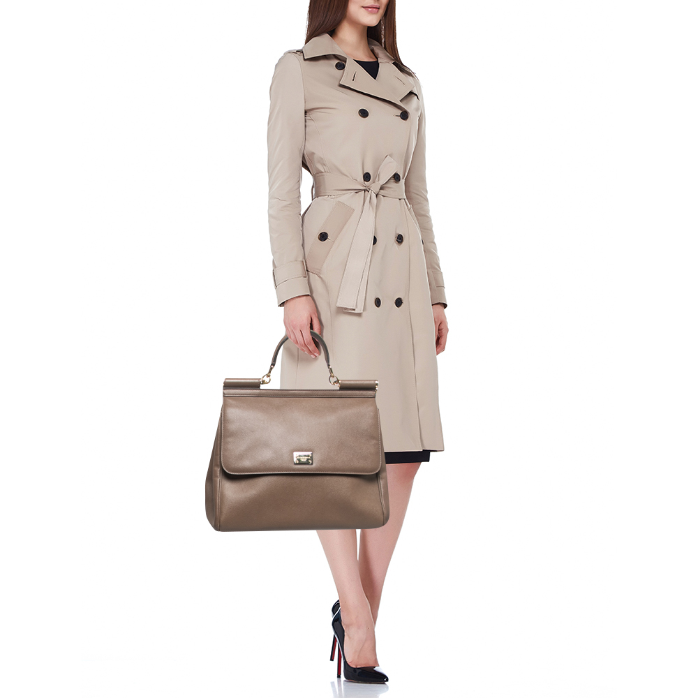 

Dolce & Gabbana Beige Leather Large Miss Sicily Top Handle Bag