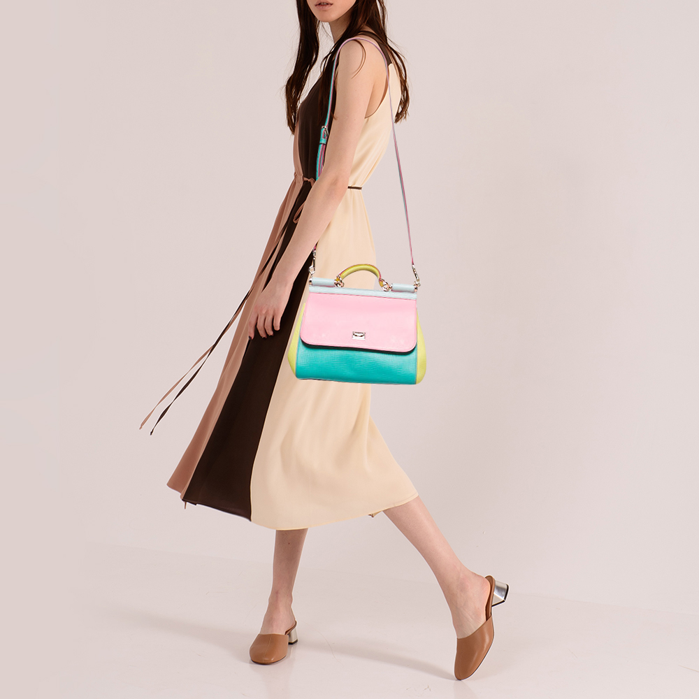 

Dolce & Gabbana Tricolor Leather Medium Miss Sicily Top Handle Bag, Multicolor