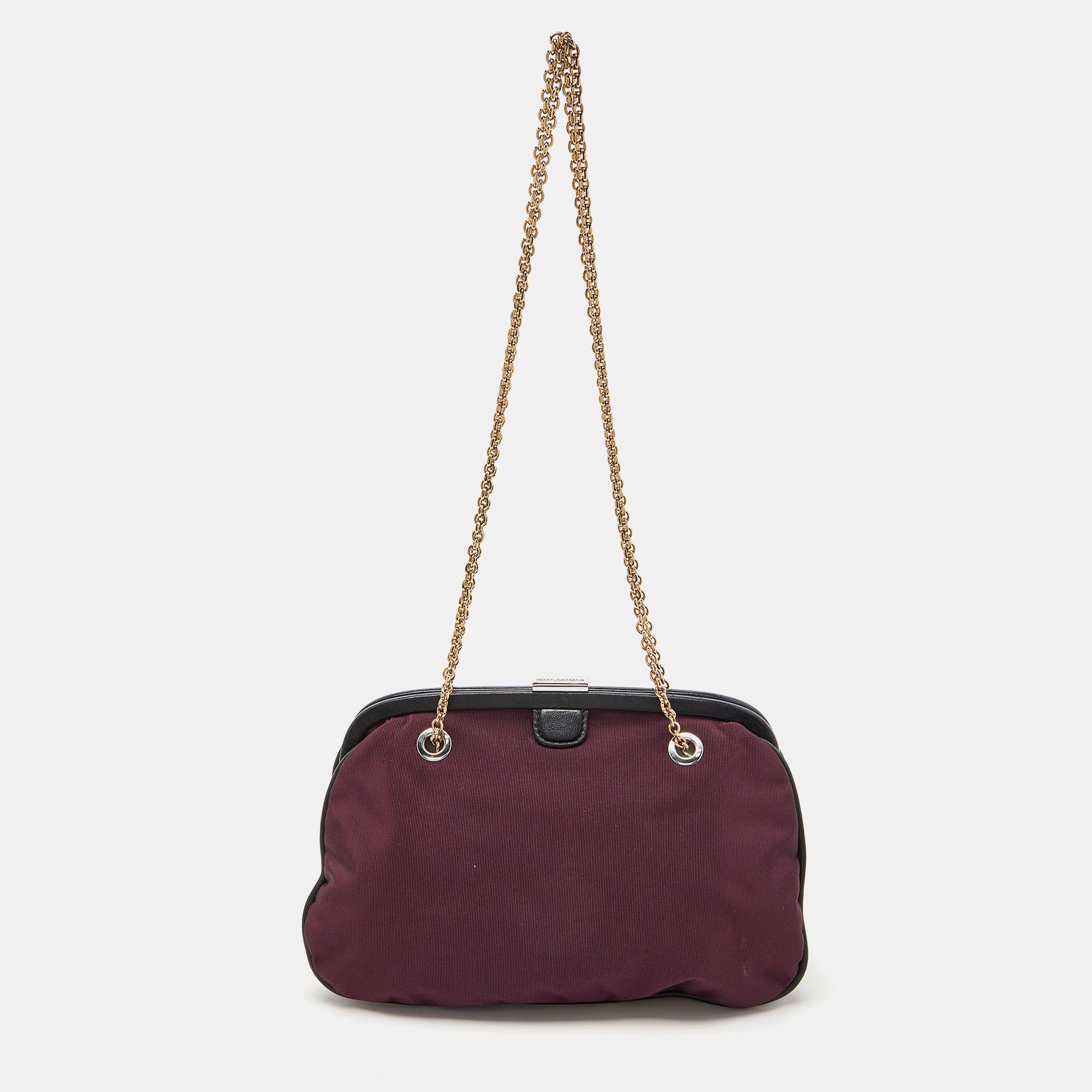 Pre-owned Dolce & Gabbana Burgundy Canvas And Leather Frame Chain Bag
