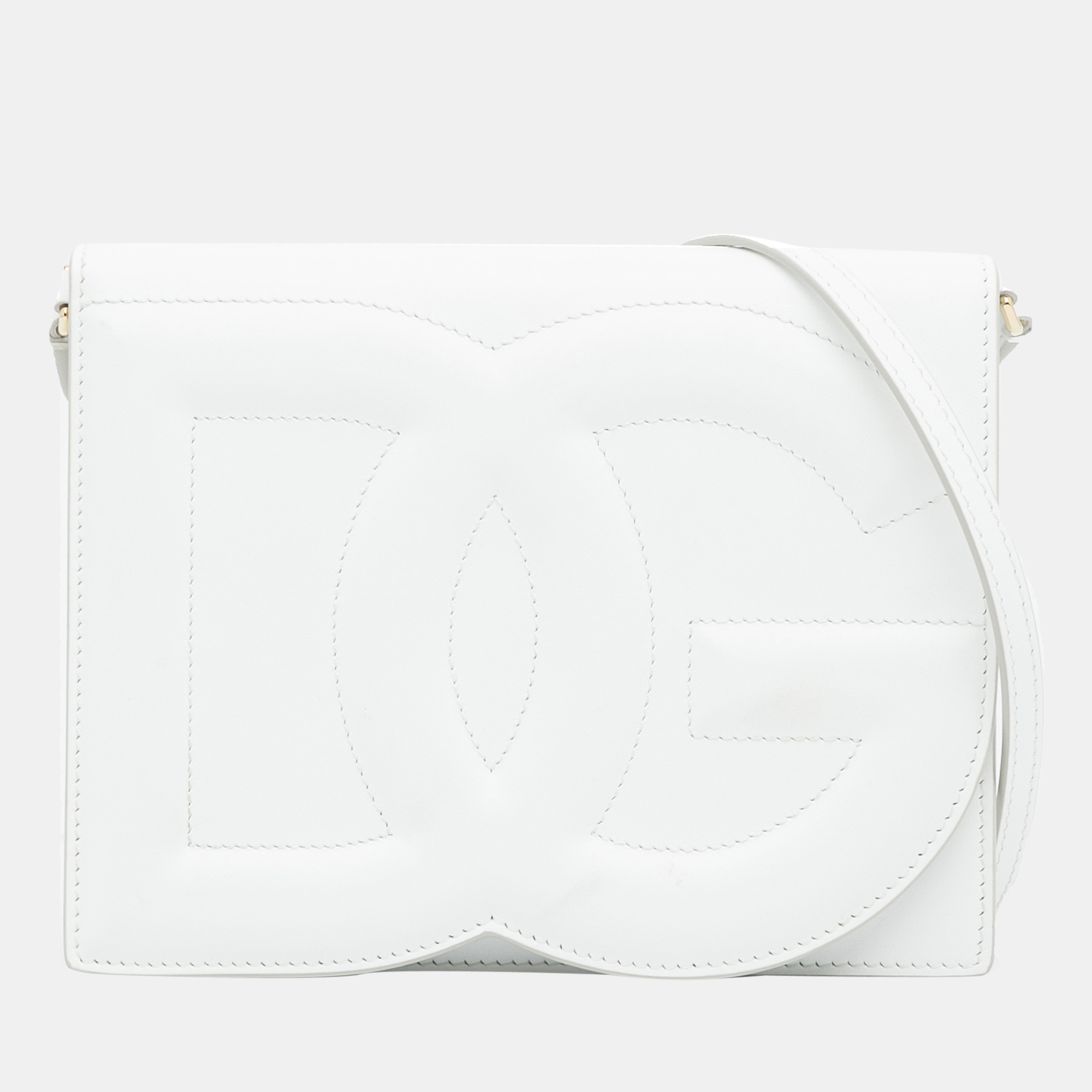 Pre-owned Dolce & Gabbana White Dg Logo Flap Crossbody Bag