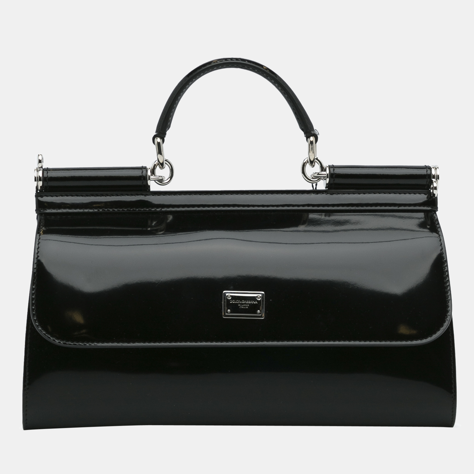 Pre-owned Dolce & Gabbana Black Miss Sicily Patent Leather Satchel