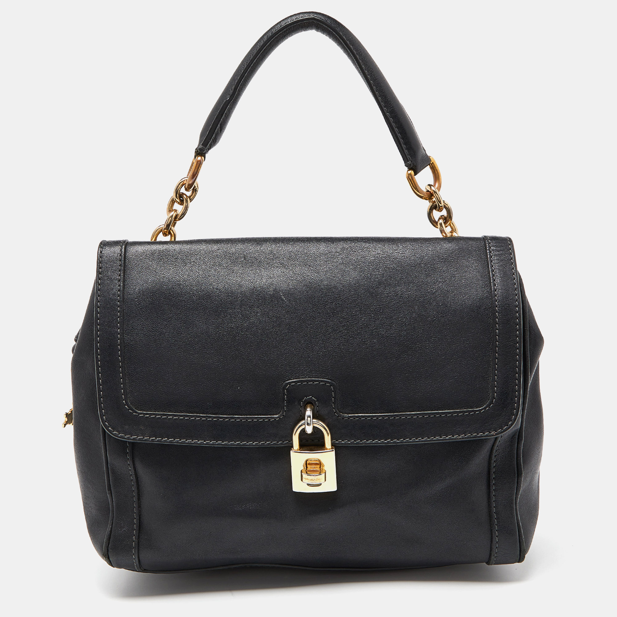 Pre-owned Dolce & Gabbana Black Leather Padlock Top Handle Bag