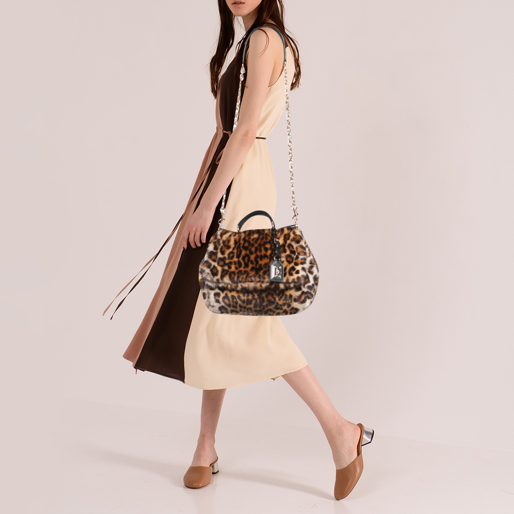 

Dolce & Gabbana Beige/Black Leopard Print Faux Fur and Leather Medium Miss Sicily Top Handle Bag