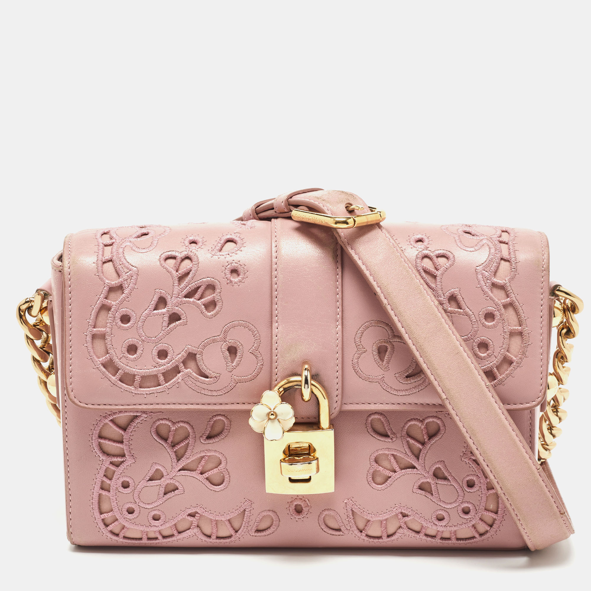 Pre-owned Dolce & Gabbana Pink Leather Embroidered Dolce Shoulder Bag