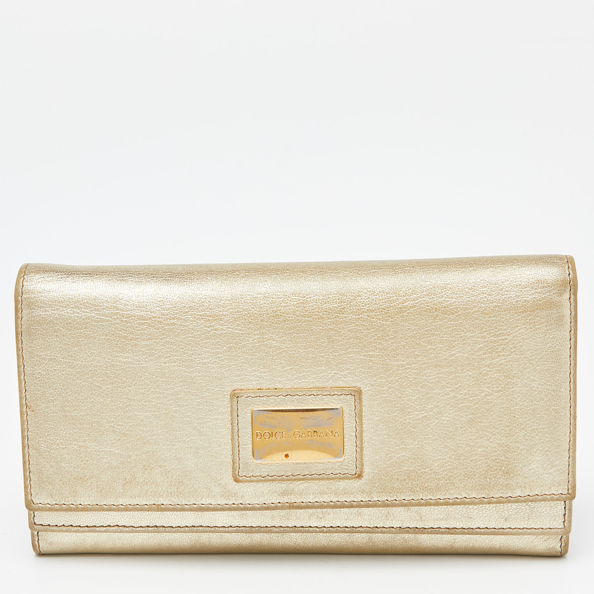 Pre-owned Dolce & Gabbana Gold Leather Continental Wallet