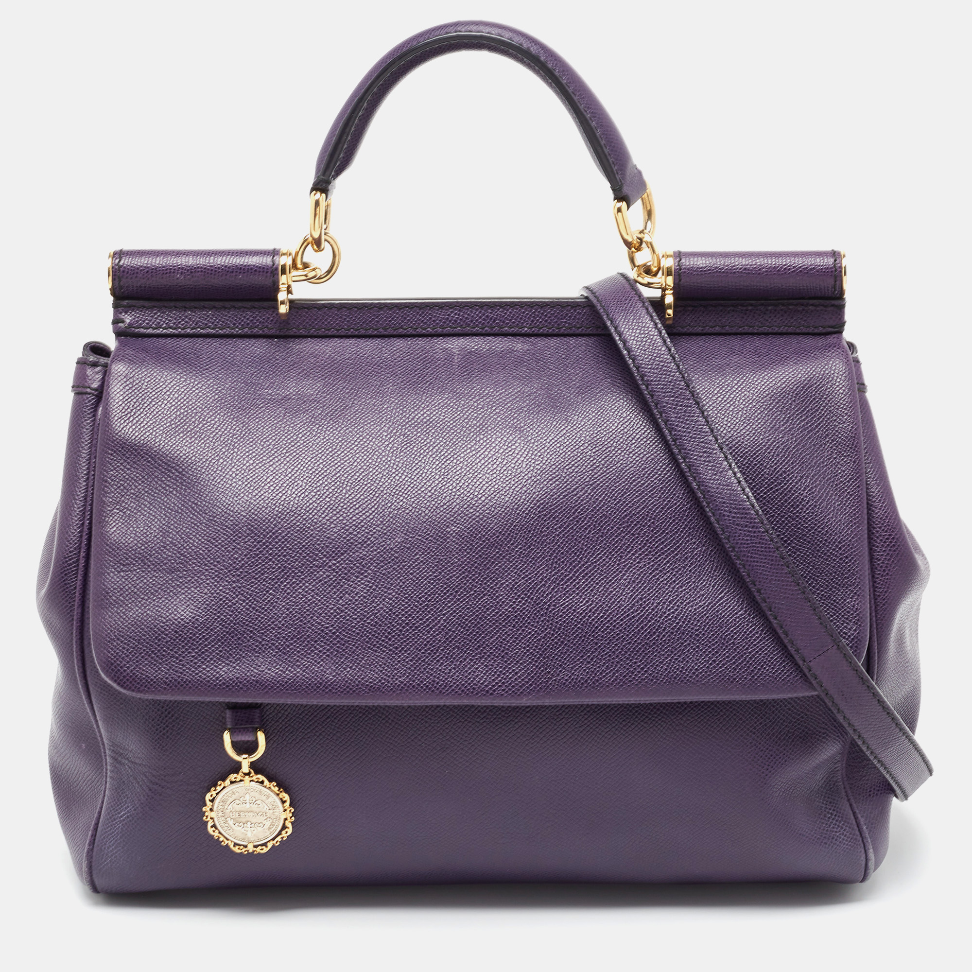 Pre-owned Dolce & Gabbana Purple Leather Large Miss Sicily Top Handle Bag