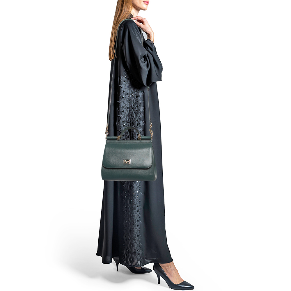 

Dolce & Gabbana Dark Green Leather  Miss Sicily Top Handle Bag