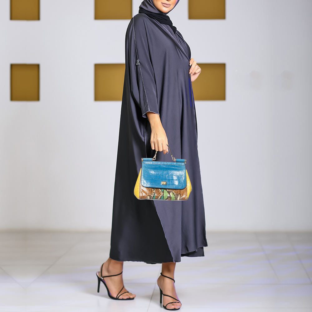 

Dolce & Gabbana Multicolor Leather, Croc and Python Medium Miss Sicily Top Handle Bag