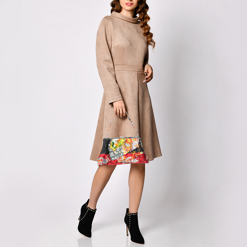 

Dolce & Gabbana Multicolor Printed Satin Frame Clutch Bag