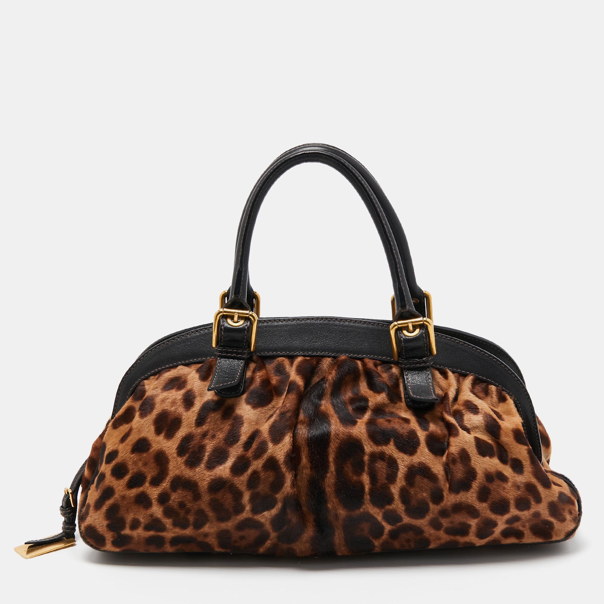 

Dolce & Gabbana Black/Brown Leopard Print Calf Hair Frame Satchel