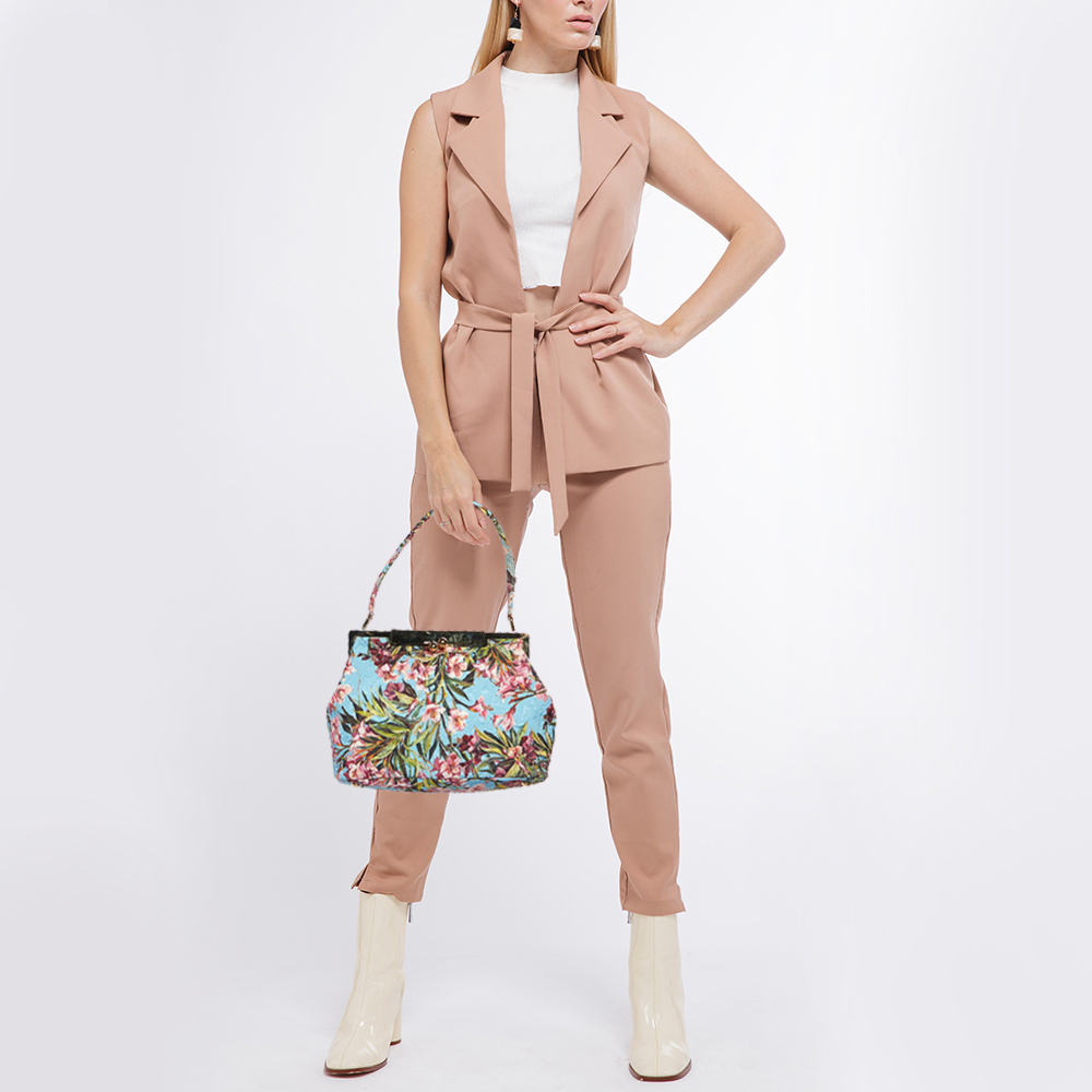 

Dolce & Gabbana Multicolor Floral Print Canvas Kisslock Frame Bag