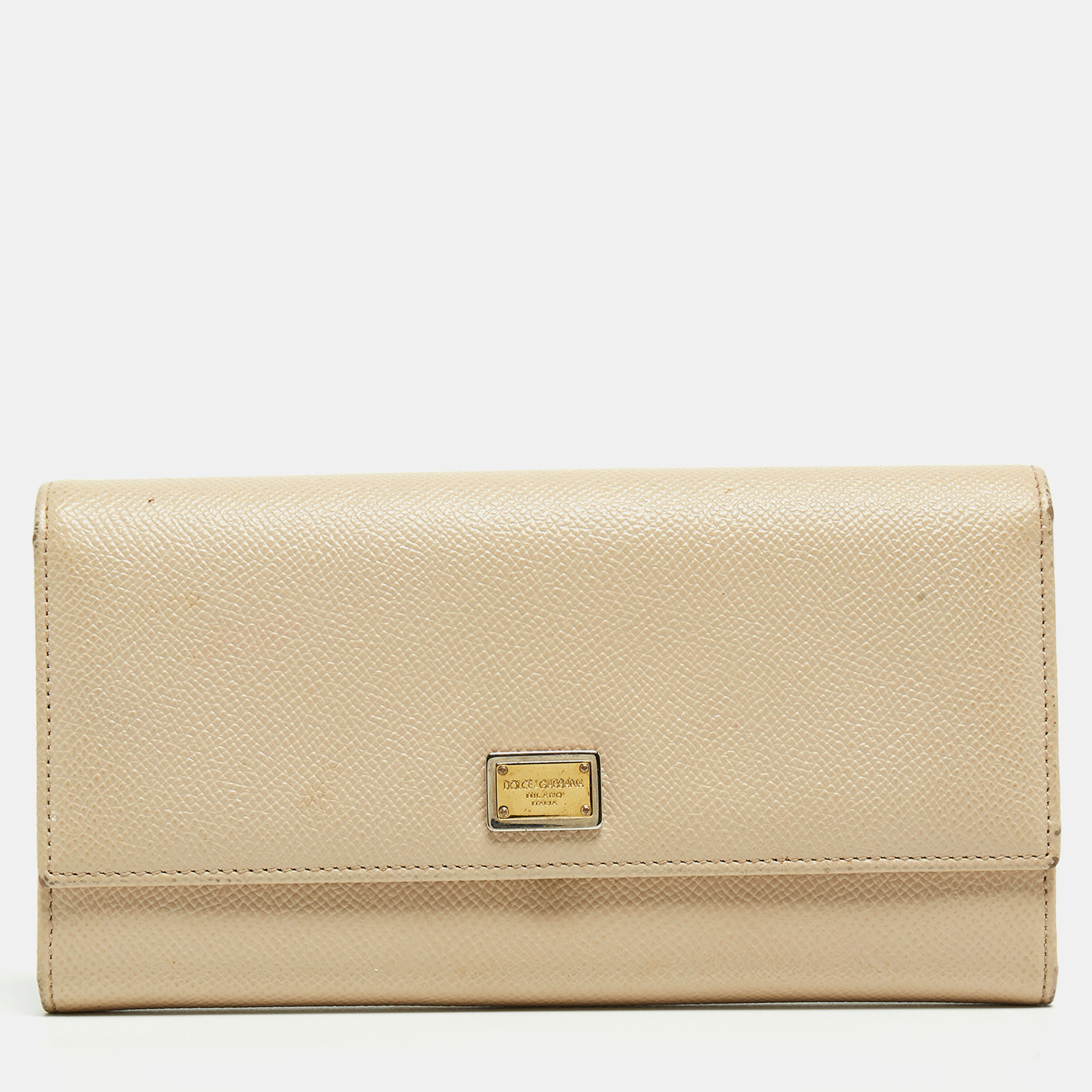 

Dolce & Gabbana Beige Leather Dauphine Flap Continental Wallet