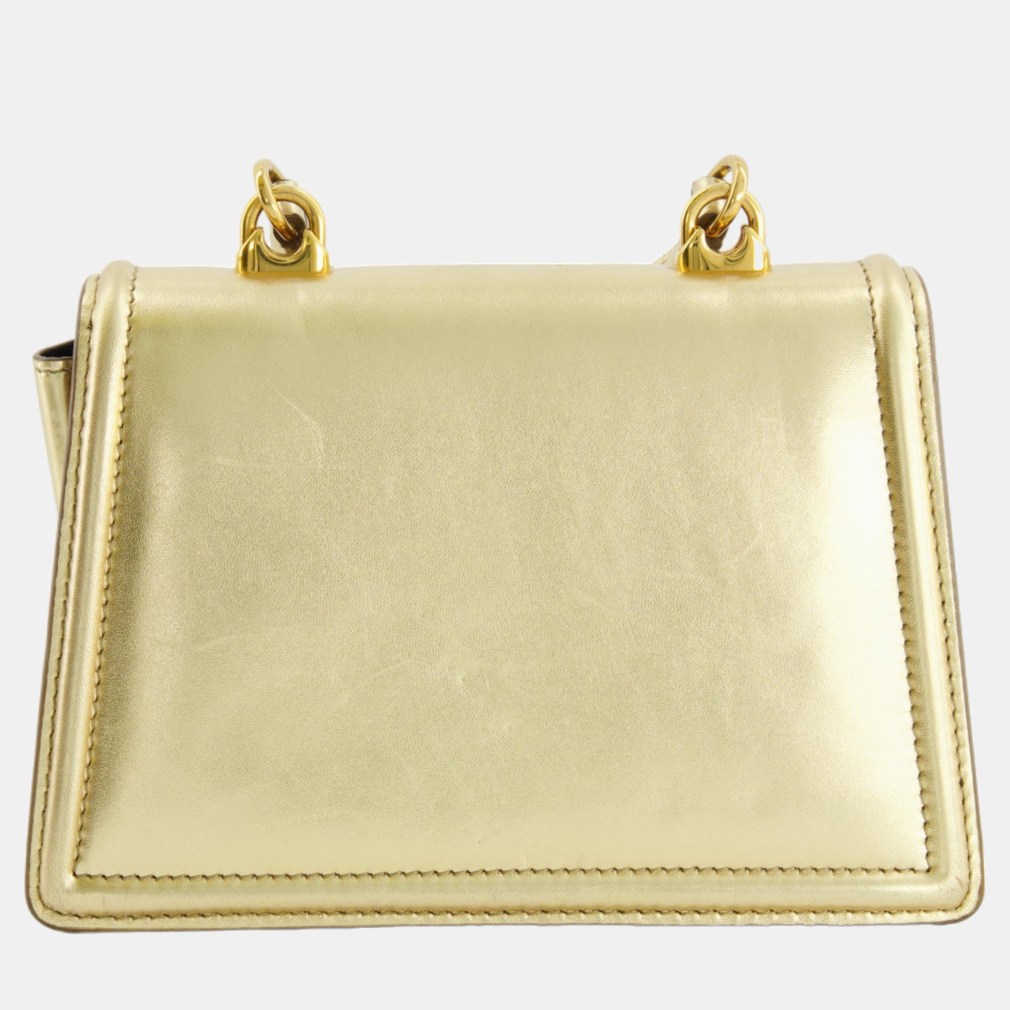 

Dolce & Gabbana Gold Leather Small Devotion Top-Handle Bag with Gold Hardware