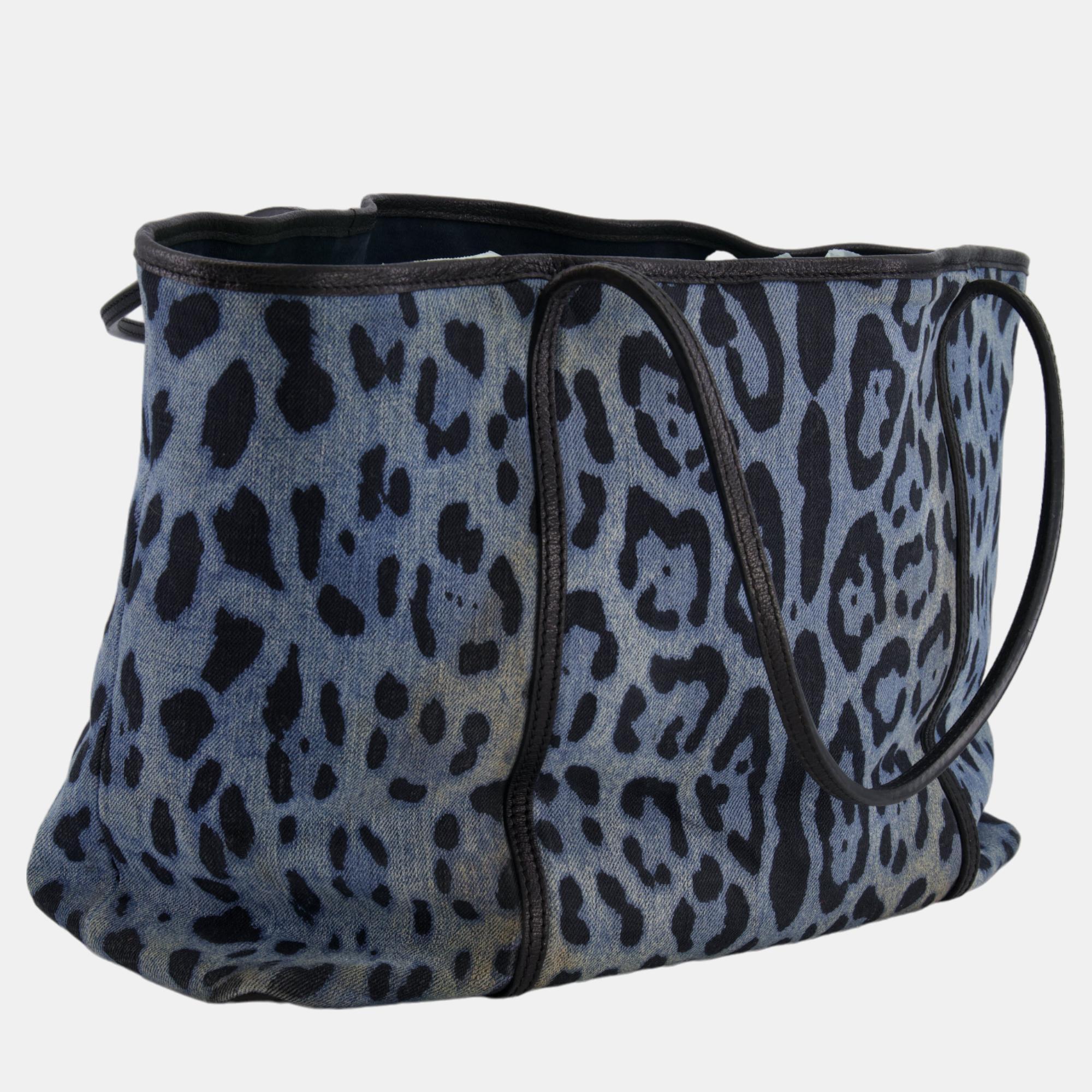 

Dolce & Gabbana Blue Leopard Print Canvas Tote Bag