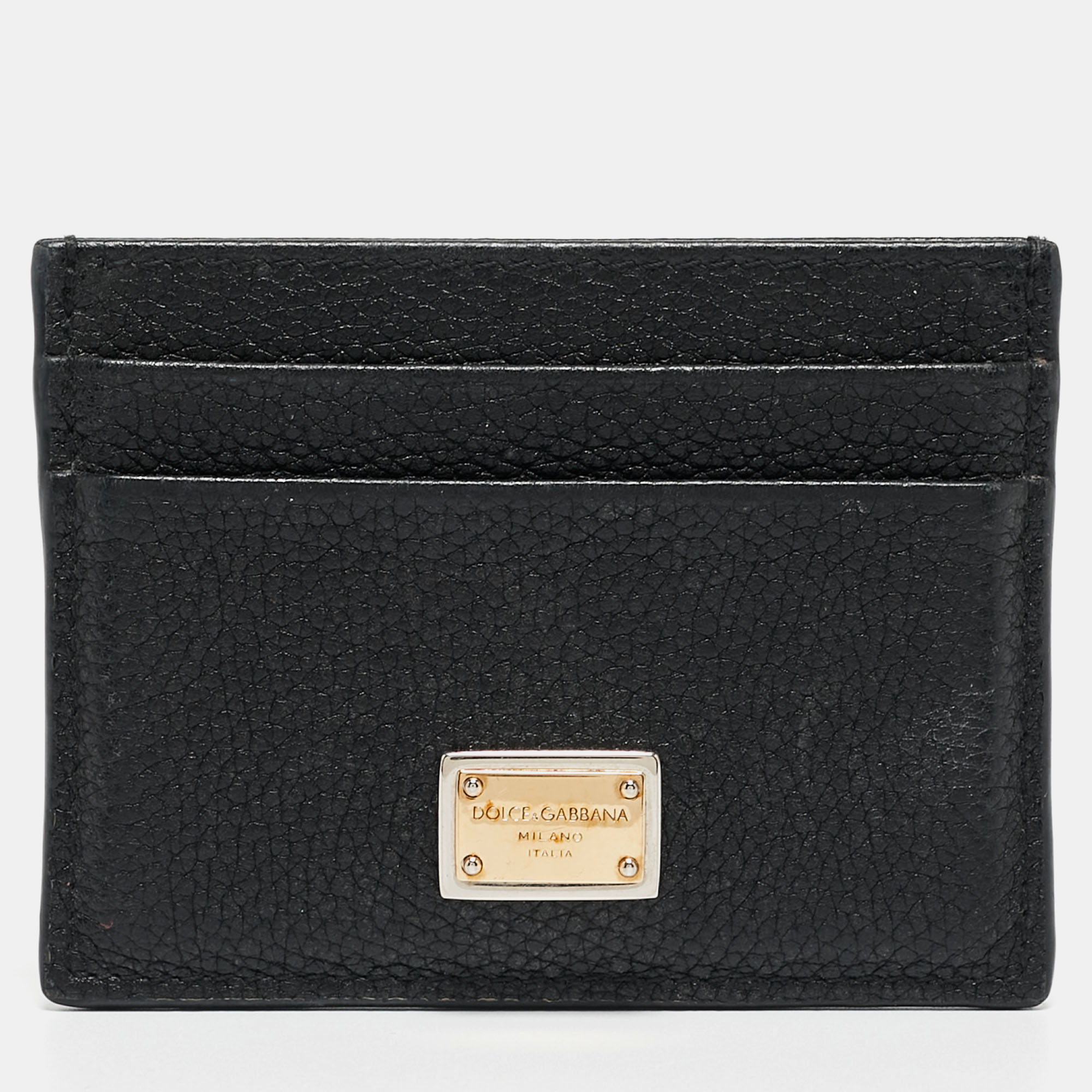 Pre-owned Dolce & Gabbana Black Leather Logo Card Holder