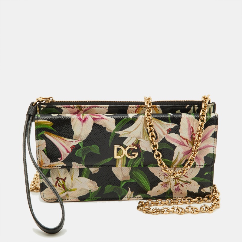 مملوكة مسبقًا Dolce & Gabbana Multicolor Floral Print Leather Flap Chain Crossbody Bag