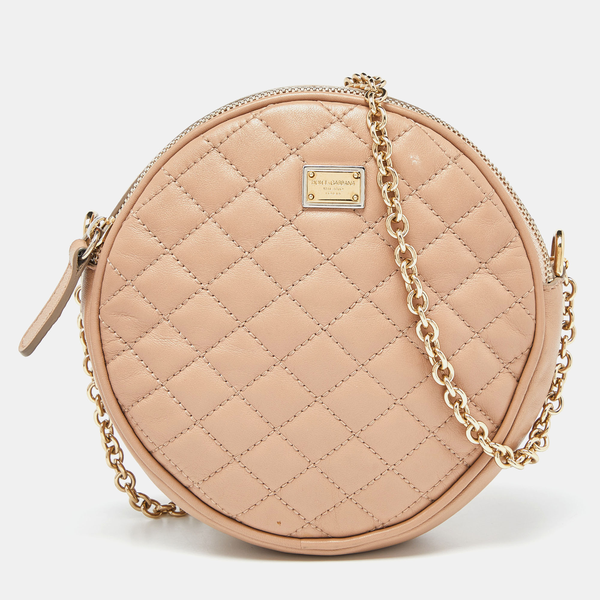 

Dolce & Gabbana Beige Leather Round Glam Crossbody Bag