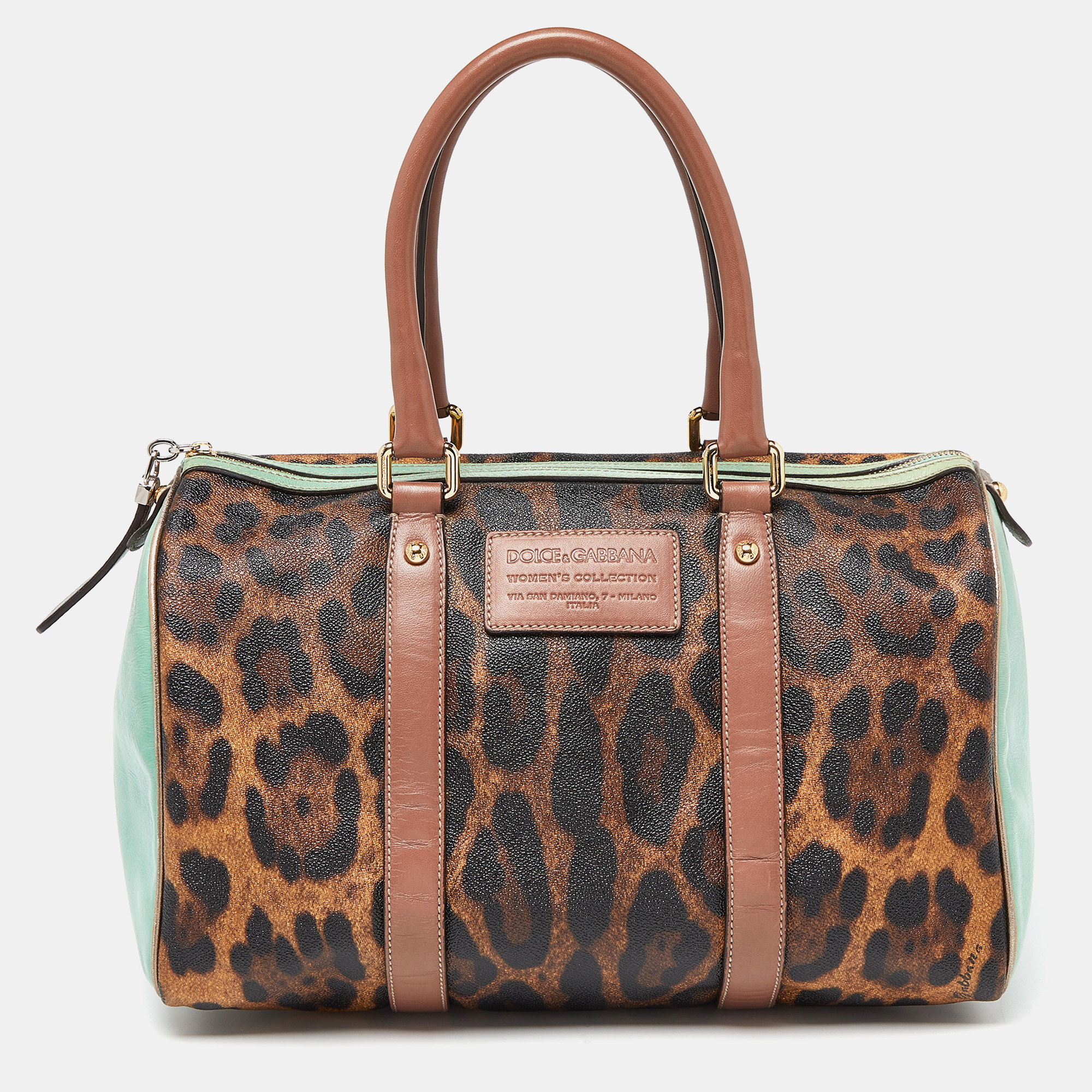 Pre-owned Dolce & Gabbana Multicolor Leopard Coated Canvas And Leather Miss Escape Boston Bag