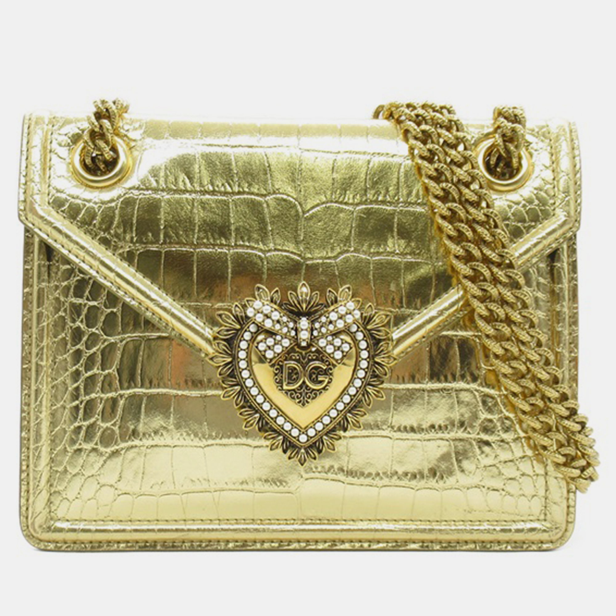 Pre-owned Dolce & Gabbana Gold Embossed Leather Devotion Shoulder Bag