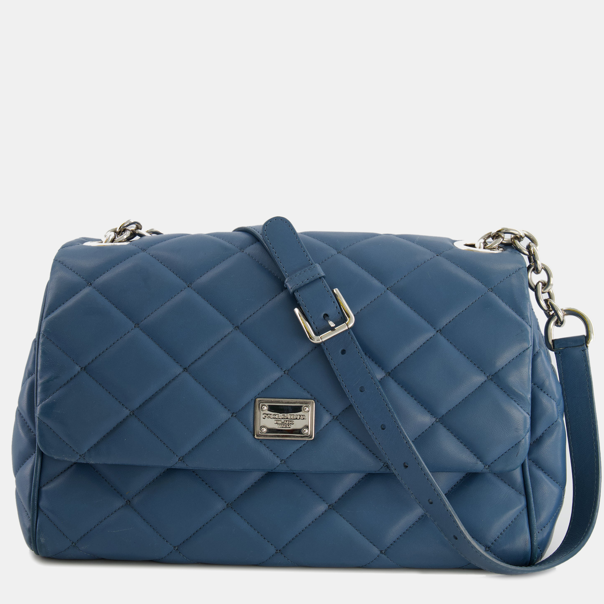 

Dolce & Gabbana Teal Blue Leather Shoulder Bag with Silver Hardware