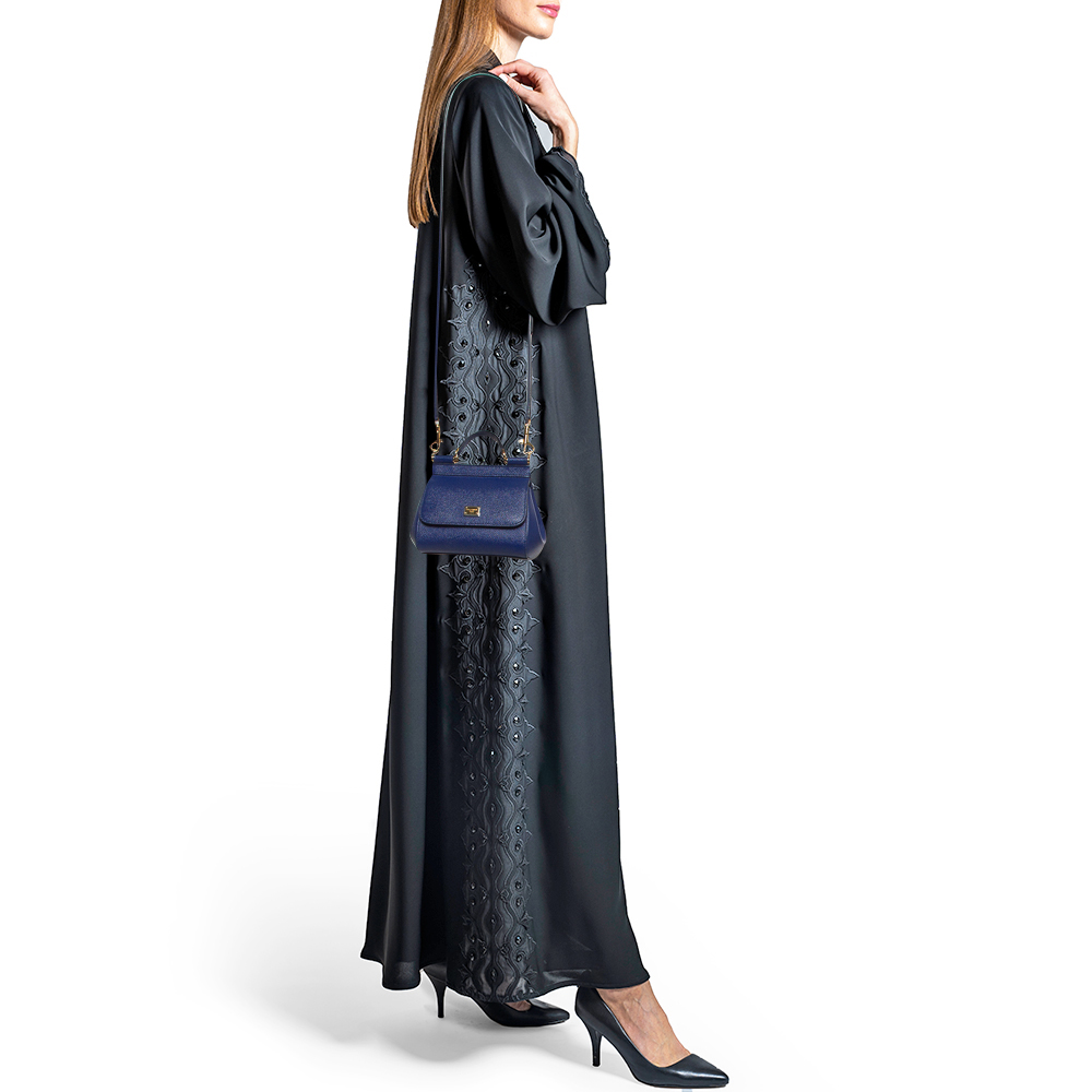 

Dolce & Gabbana Dark Blue Leather Mini Miss Sicily Top Handle Bag