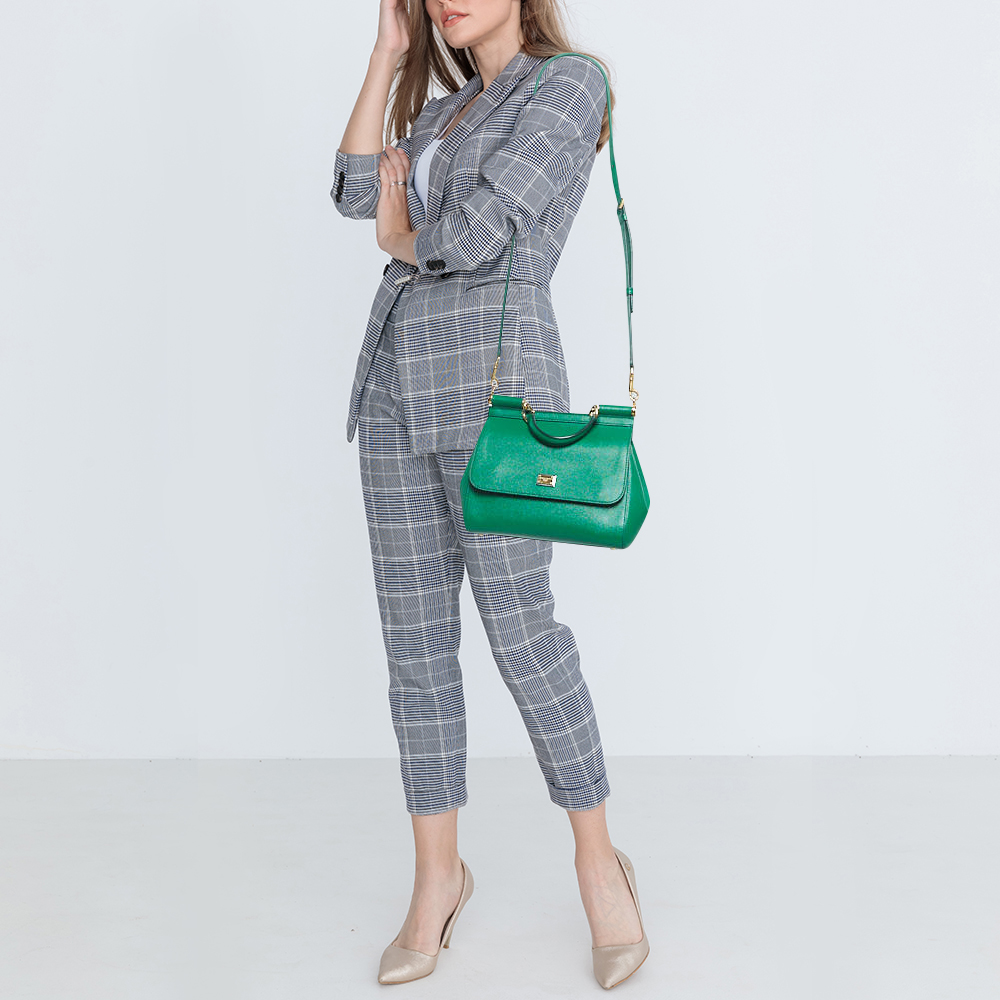 

Dolce & Gabbana Green Leather Medium Miss Sicily Top Handle Bag