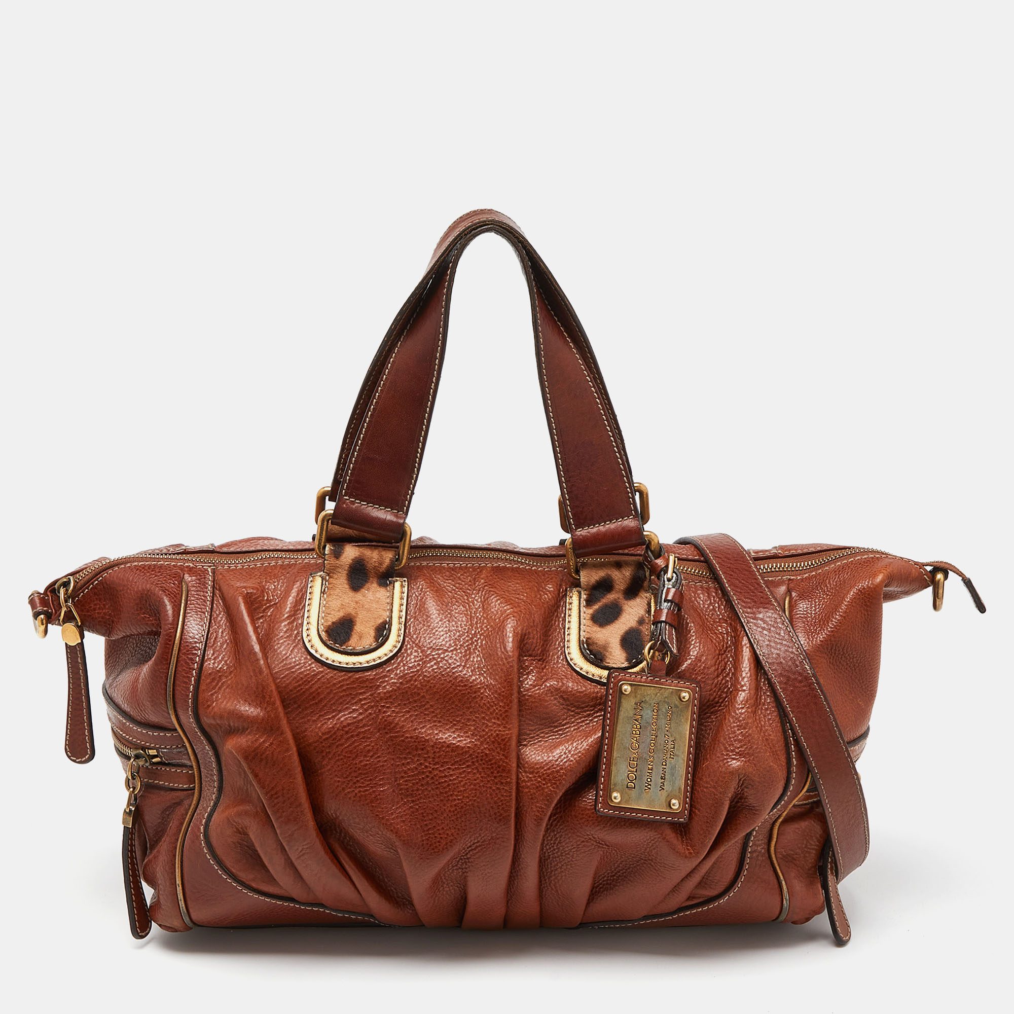 

Dolce & Gabbana Brown Leather and Calfhair Satchel