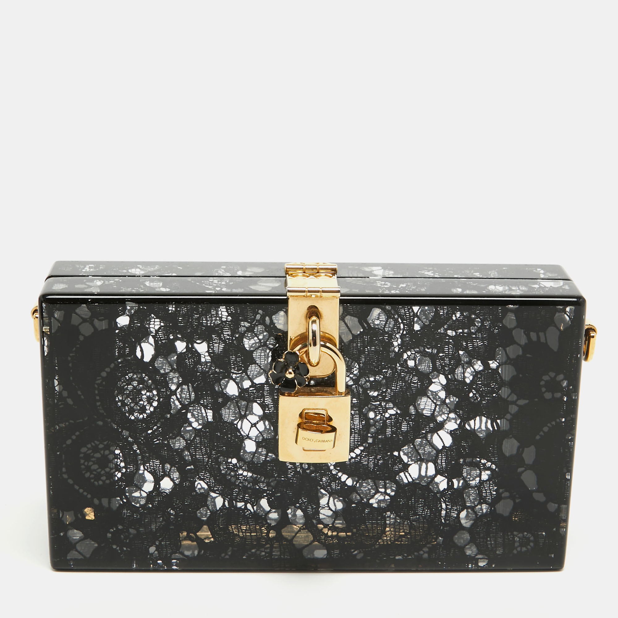 Pre-owned Dolce & Gabbana Black Acrylic Lace Dolce Box Clutch