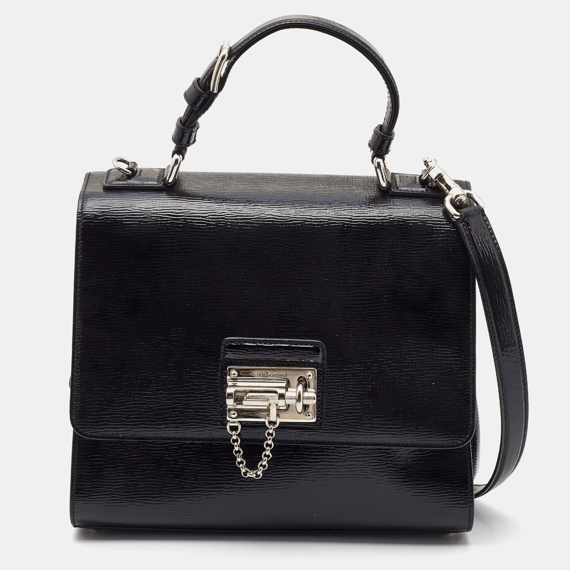 

Dolce & Gabbana Black Patent Leather  Miss Monica Top Handle Bag