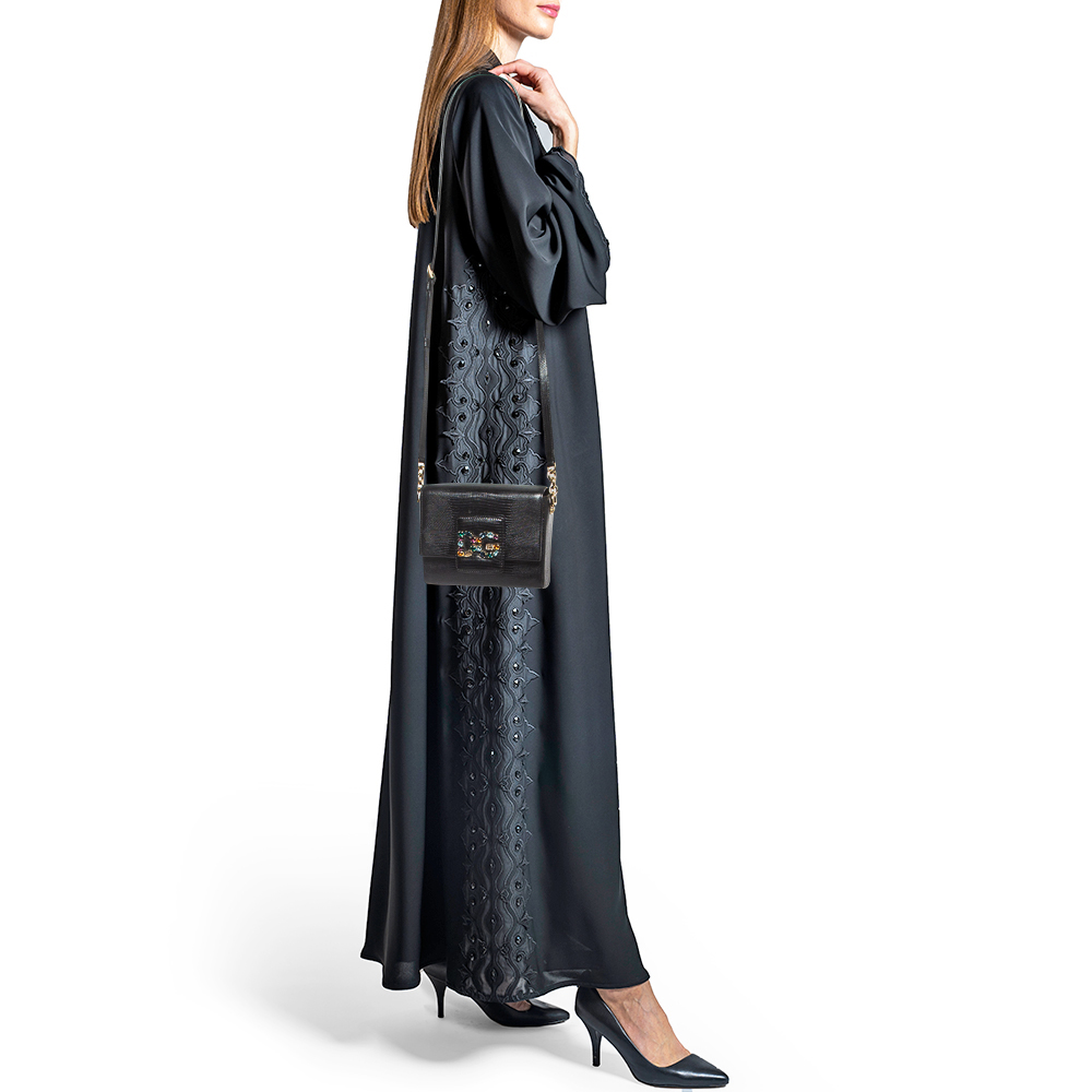 

Dolce & Gabbana Black Lizard Embossed Leather Mini DG Millennials Crossbody Bag
