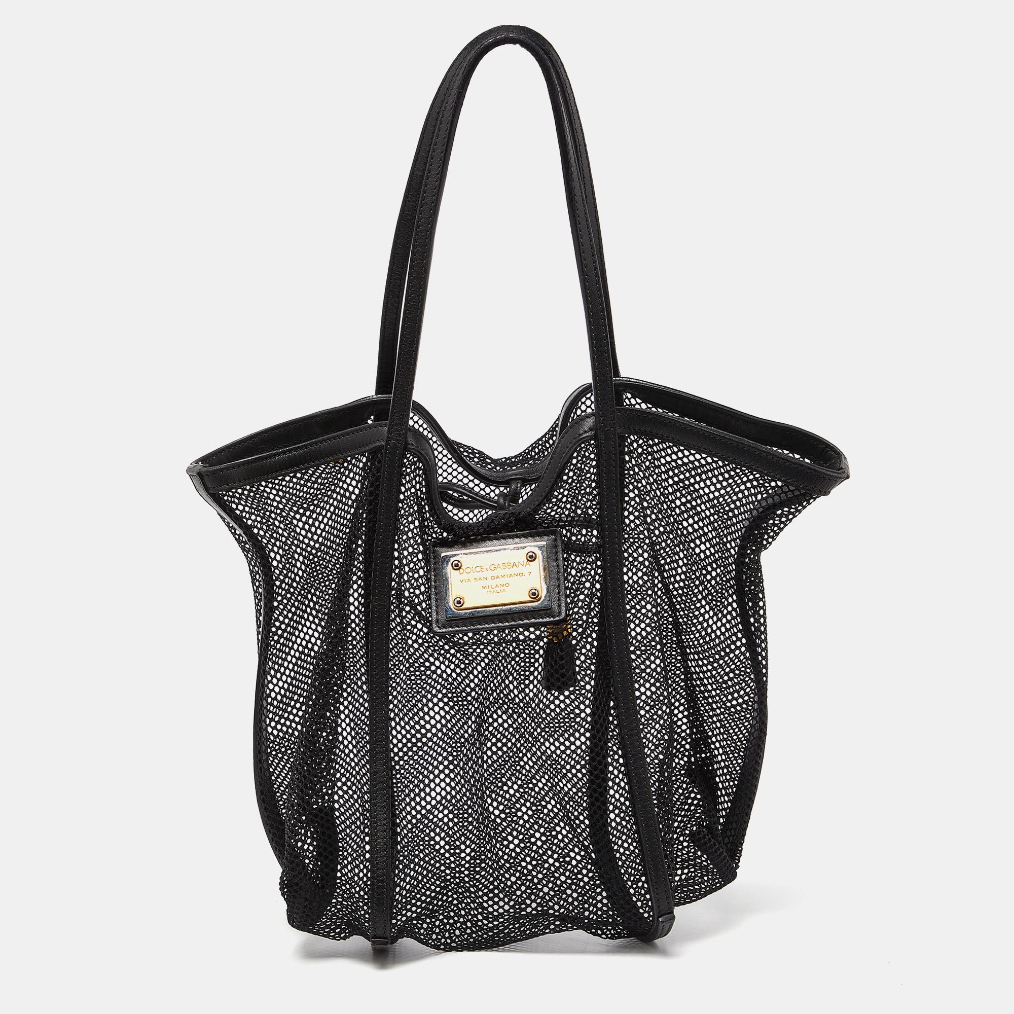Pre-owned Dolce & Gabbana Black Mesh And Leather Open Tote