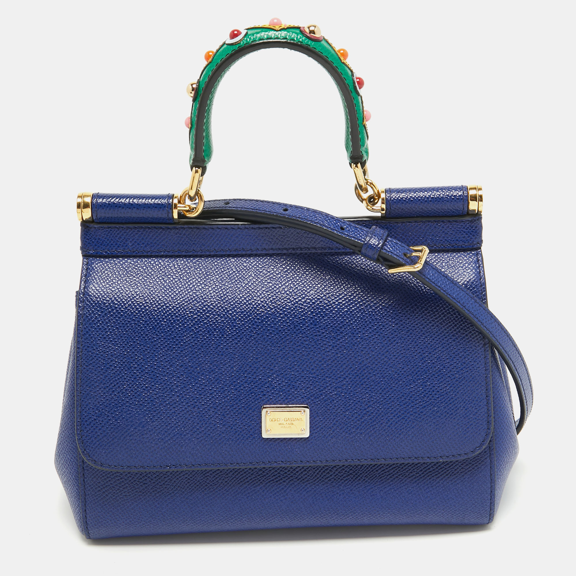 مملوكة مسبقًا Dolce & Gabbana Blue Leather Small Miss Sicily Top Handle Bag
