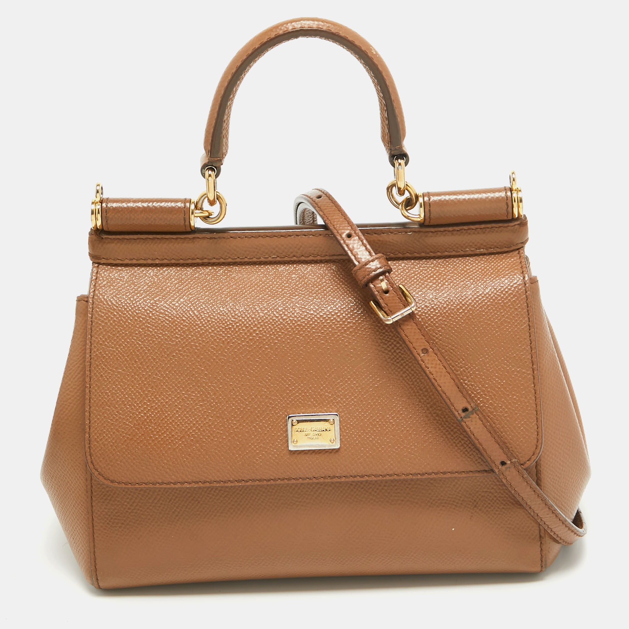 

Dolce & Gabbana Brown Leather Small Miss Sicily Top Handle Bag